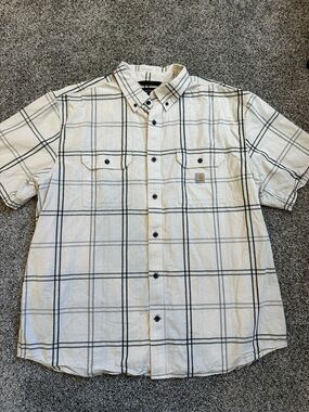 Carhartt Short-Sleeve Button-Down Plaid Shirt - White with Black Grid